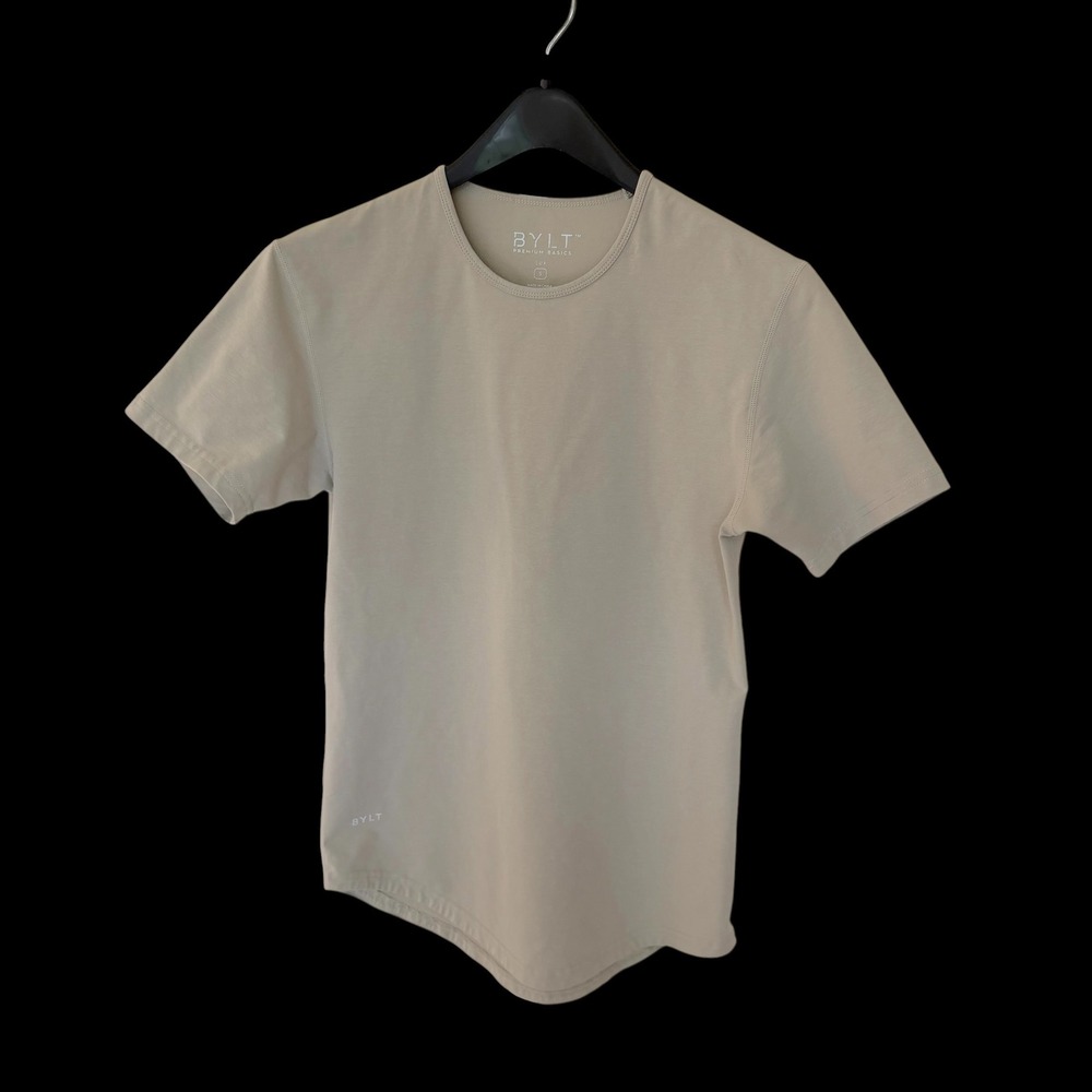 BYLT Premium Basics Lux Drop Cut T-Shirt Mens Small Tan Khaki Short Sleeve Tee